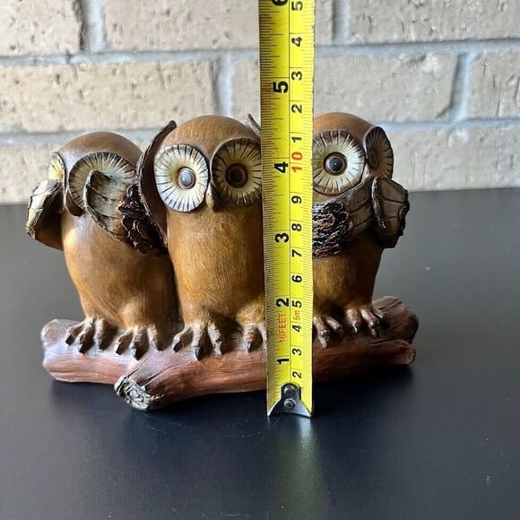 Vintage 3 Wise Owls See No Evil Hear No Evil Speak No Evil Branch Resin 1970s - Picture 16 of 16